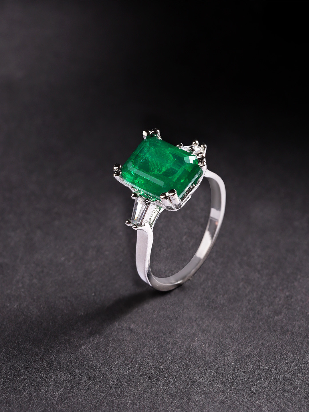 

Priyaasi Green Silver Plated Stone Studded Finger Ring