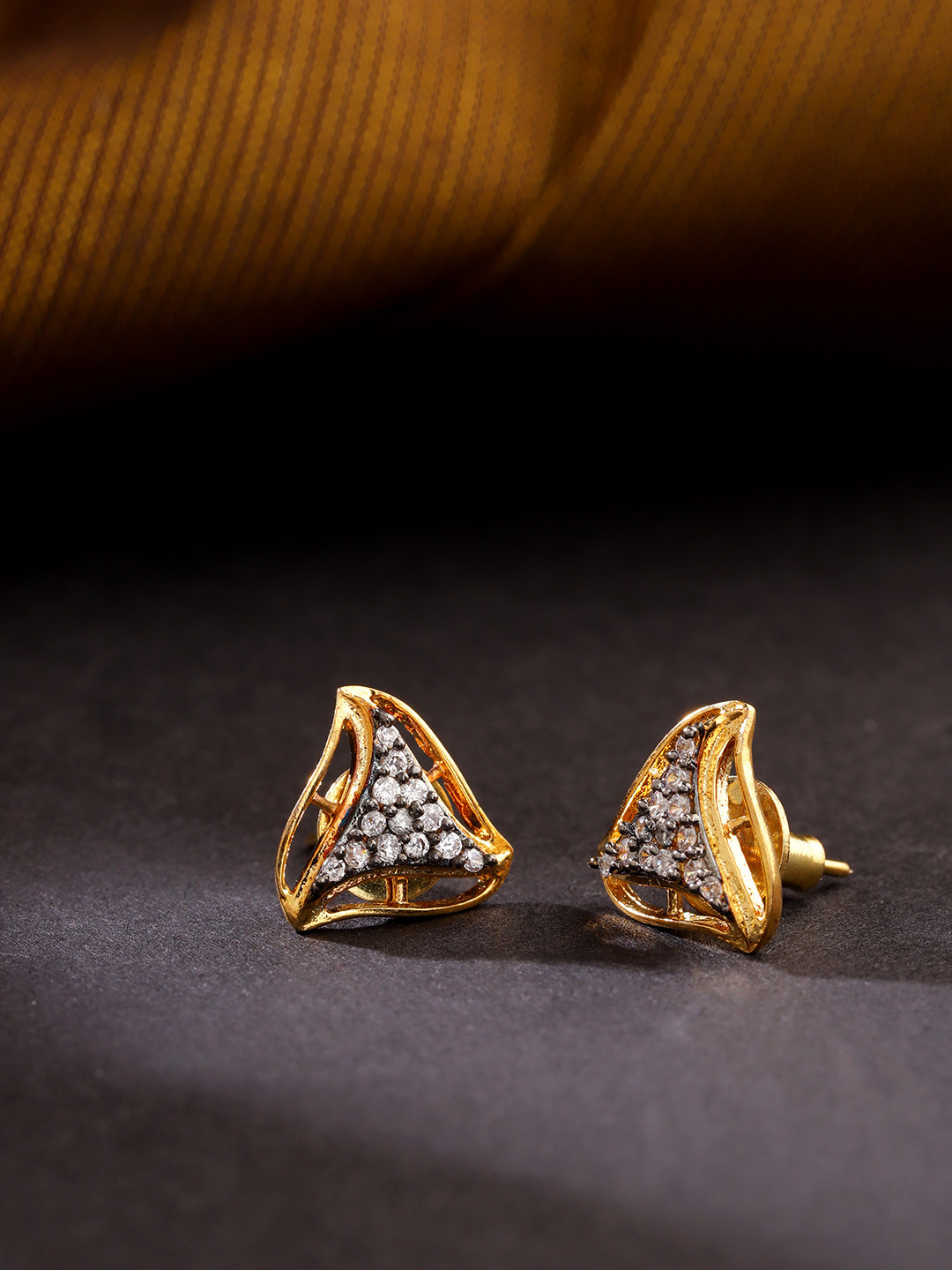 

Priyaasi Gold-Plated Stone-Studded Triangular Studs