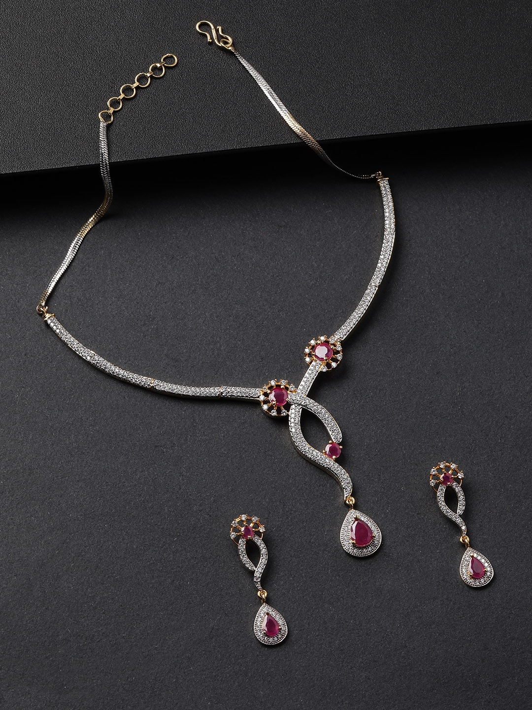 

Priyaasi Magenta Gold-Plated Handcrafted Stone-Studded Jewellery Set