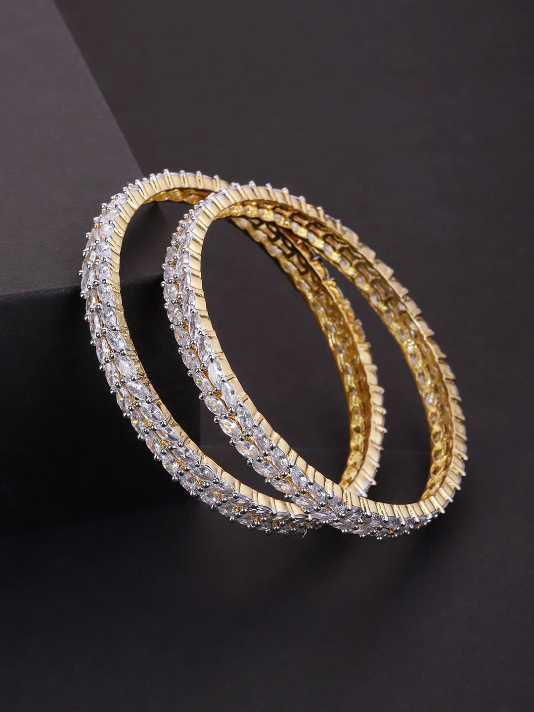 

Priyaasi Set of 2 Gold-Plated Cubic Zirconia Studded Handcrafted Bangles