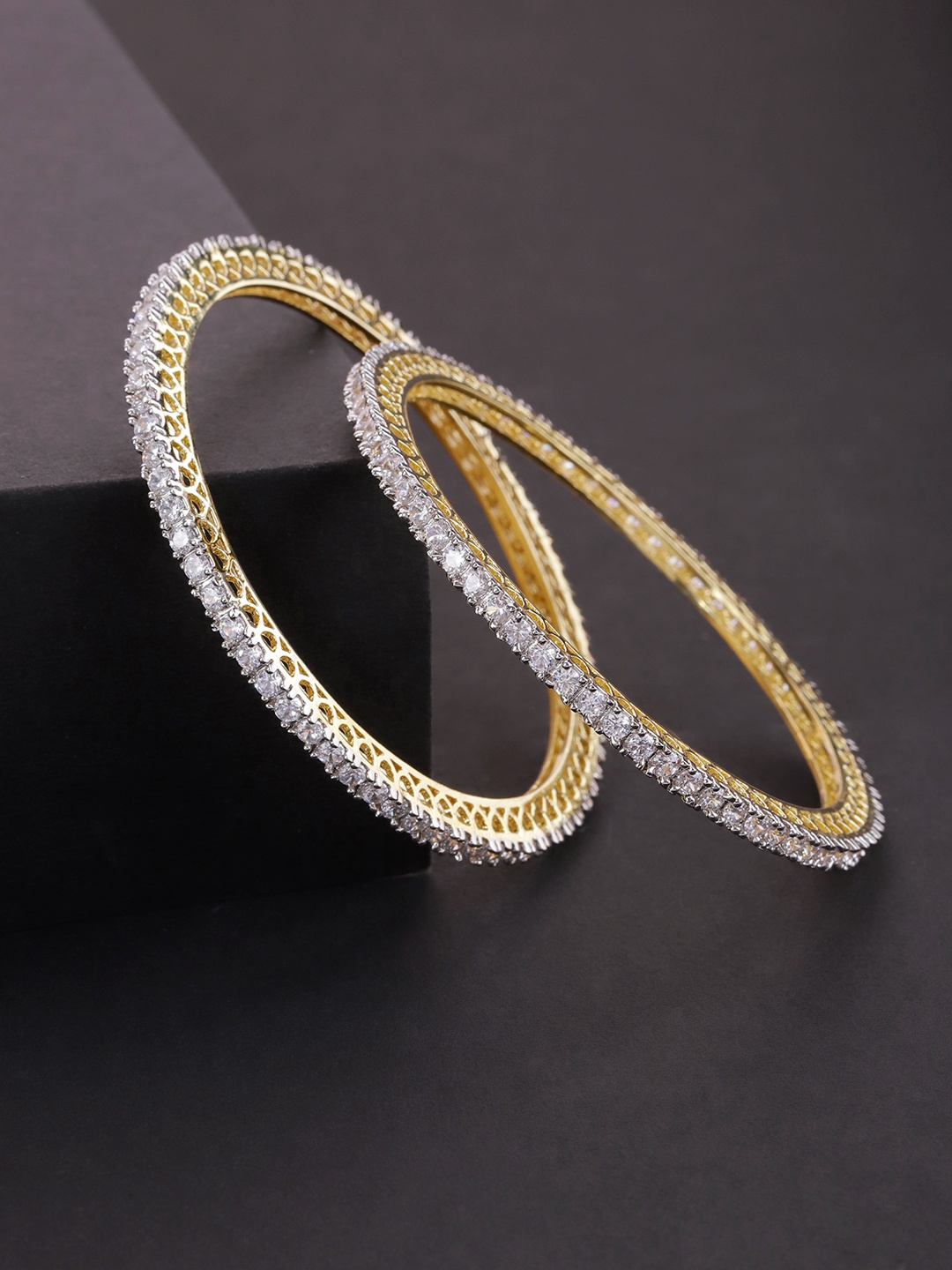 

Priyaasi Set of 2 Gold-Plated American Diamond Studded Handcrafted Bangles