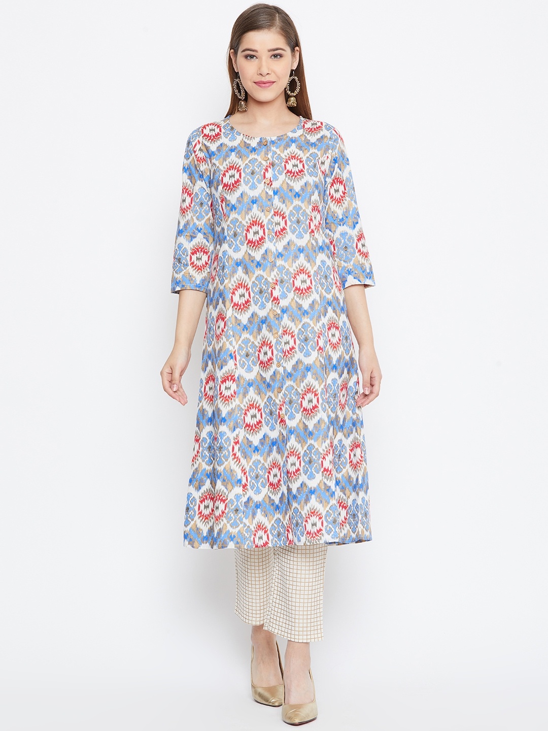 

Be Indi Women Blue & Beige Printed Kurta with Trousers