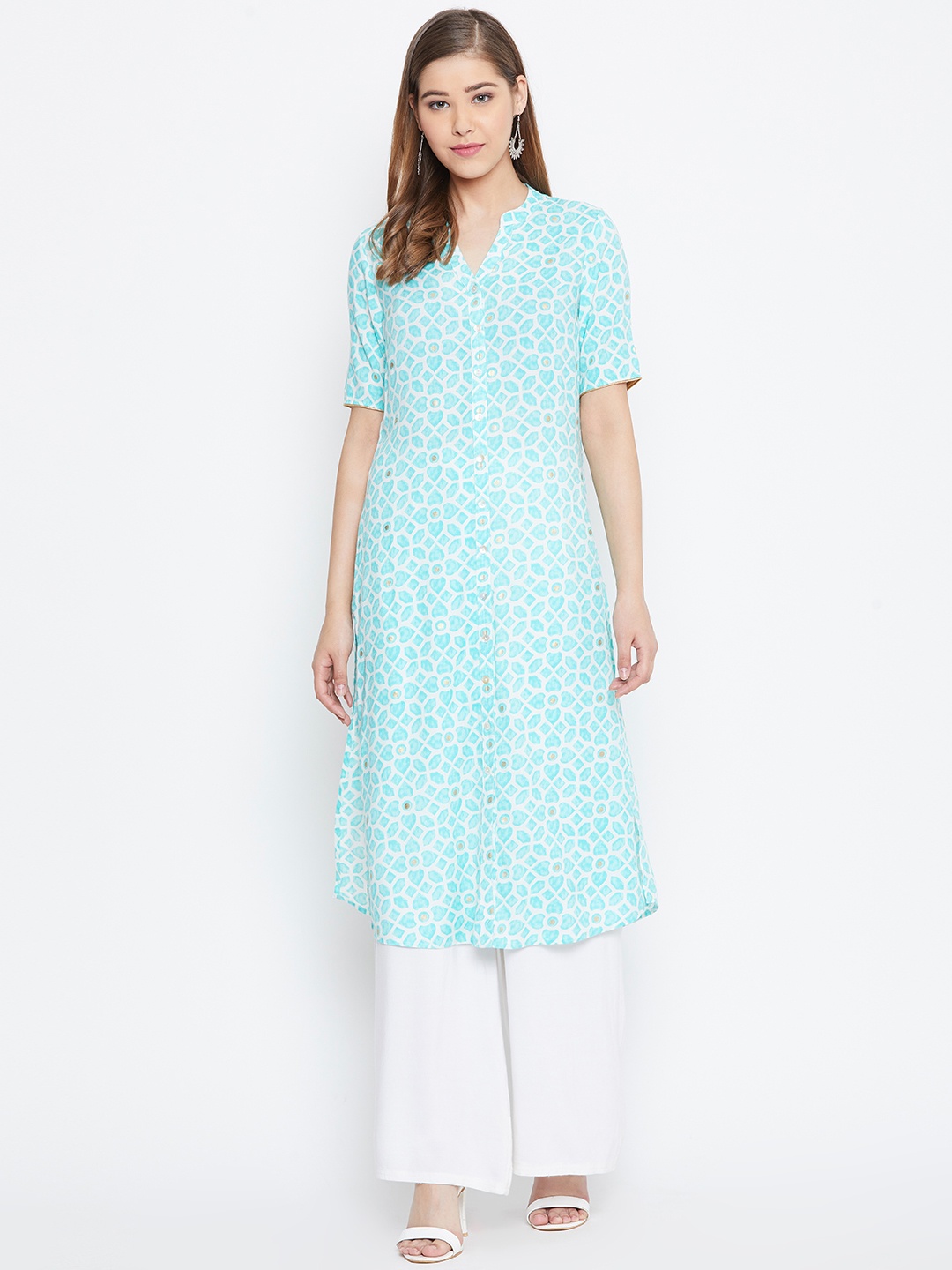 

Be Indi Women Blue & White Printed Straight Kurta