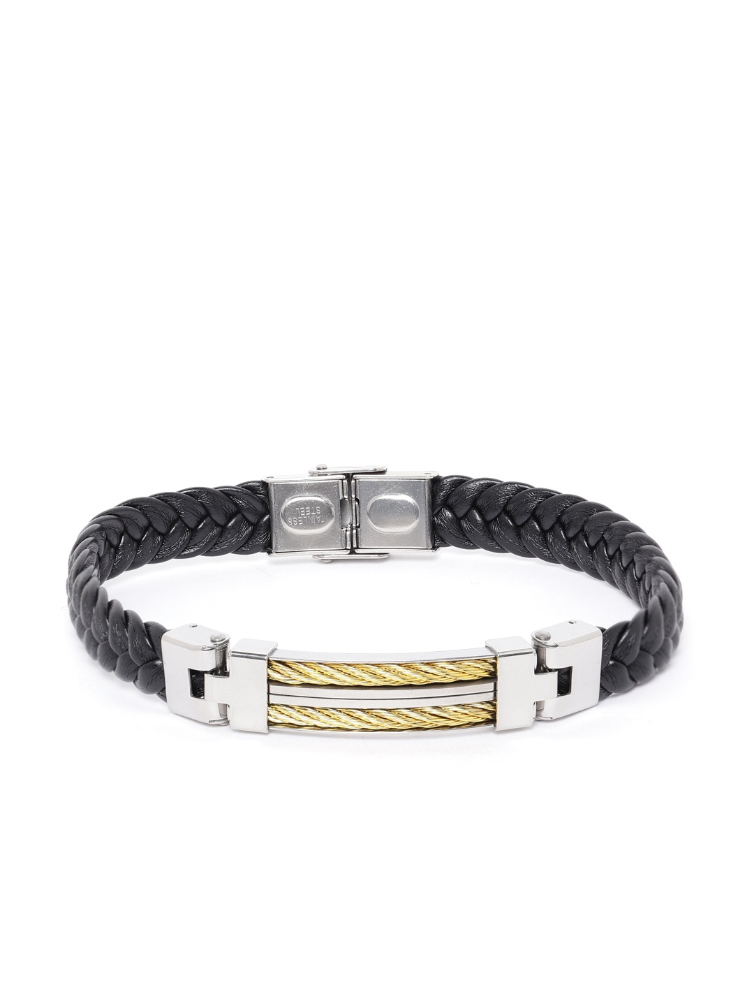 

Jewels Galaxy Men Black & Gold-Toned Copper-Plated Textured & Braided Bracelet