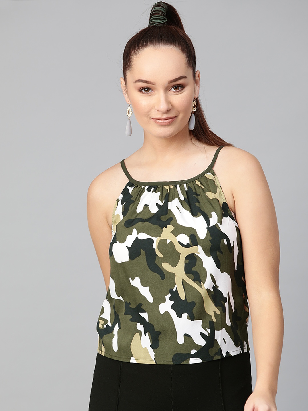 

Zima Leto Women Olive Green & Off-White Printed Top