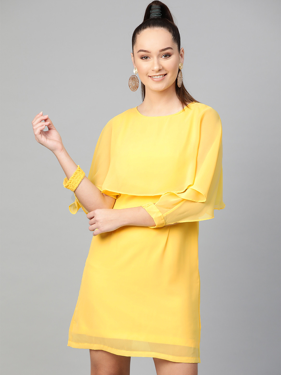 

Zima Leto Women Yellow Solid A-Line Dress