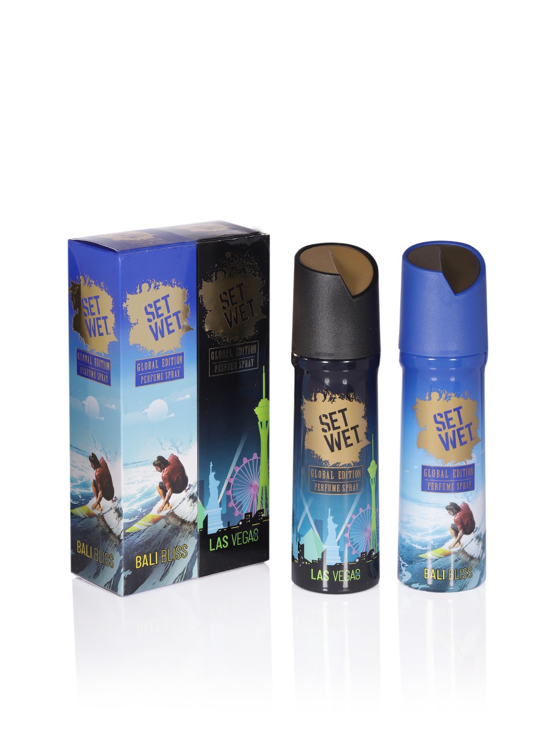 

Set Wet Men Set of 2 Global Edition Bali Bliss and Las Vegas Live Perfume Sprays, Blue