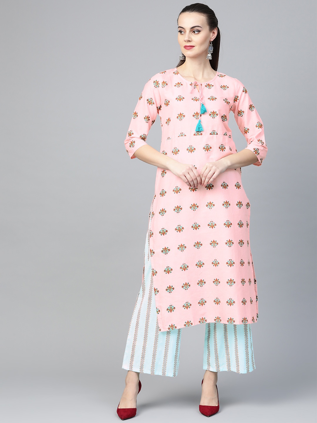 

Yuris Women Pink & Blue Printed Kurta with Palazzos