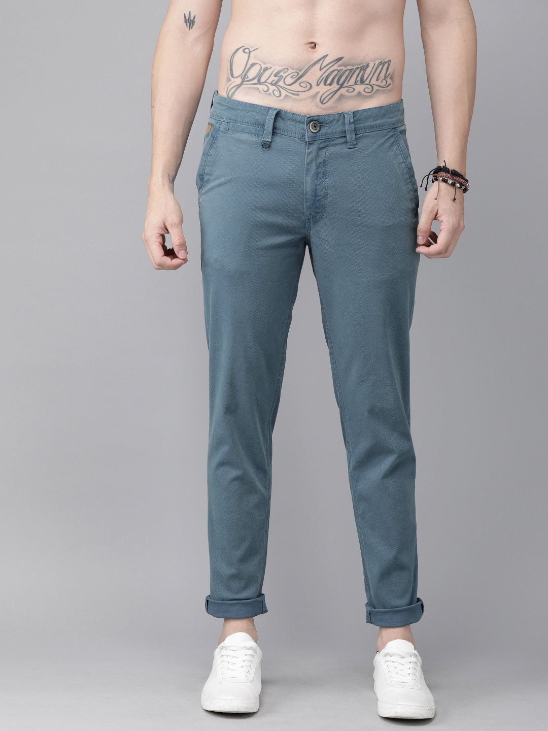 

Roadster Men Blue Regular Fit Self Design Regular Trousers