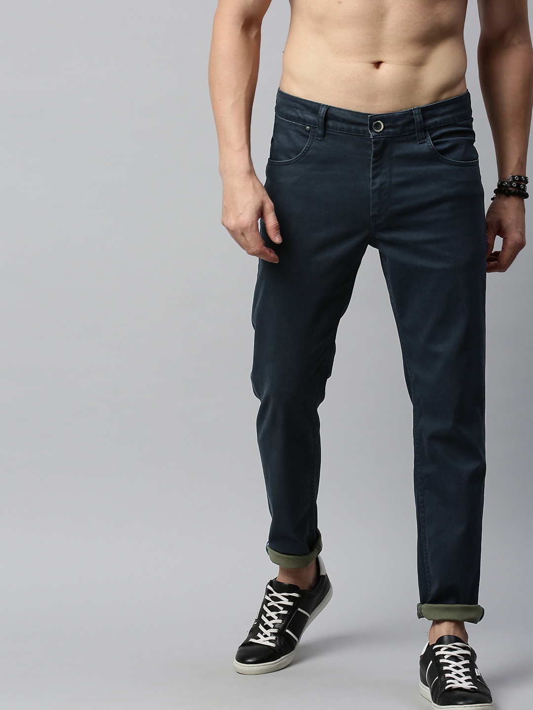 

The Roadster Lifestyle Co Men Teal Blue Slim Fit Solid Chinos