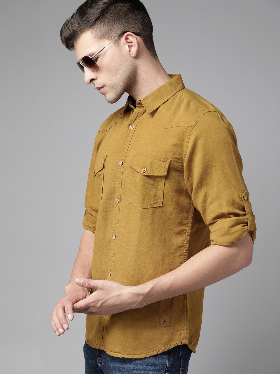 

The Roadster Lifestyle Co. Men Khaki Linen Cotton Sustainable Casual Shirt