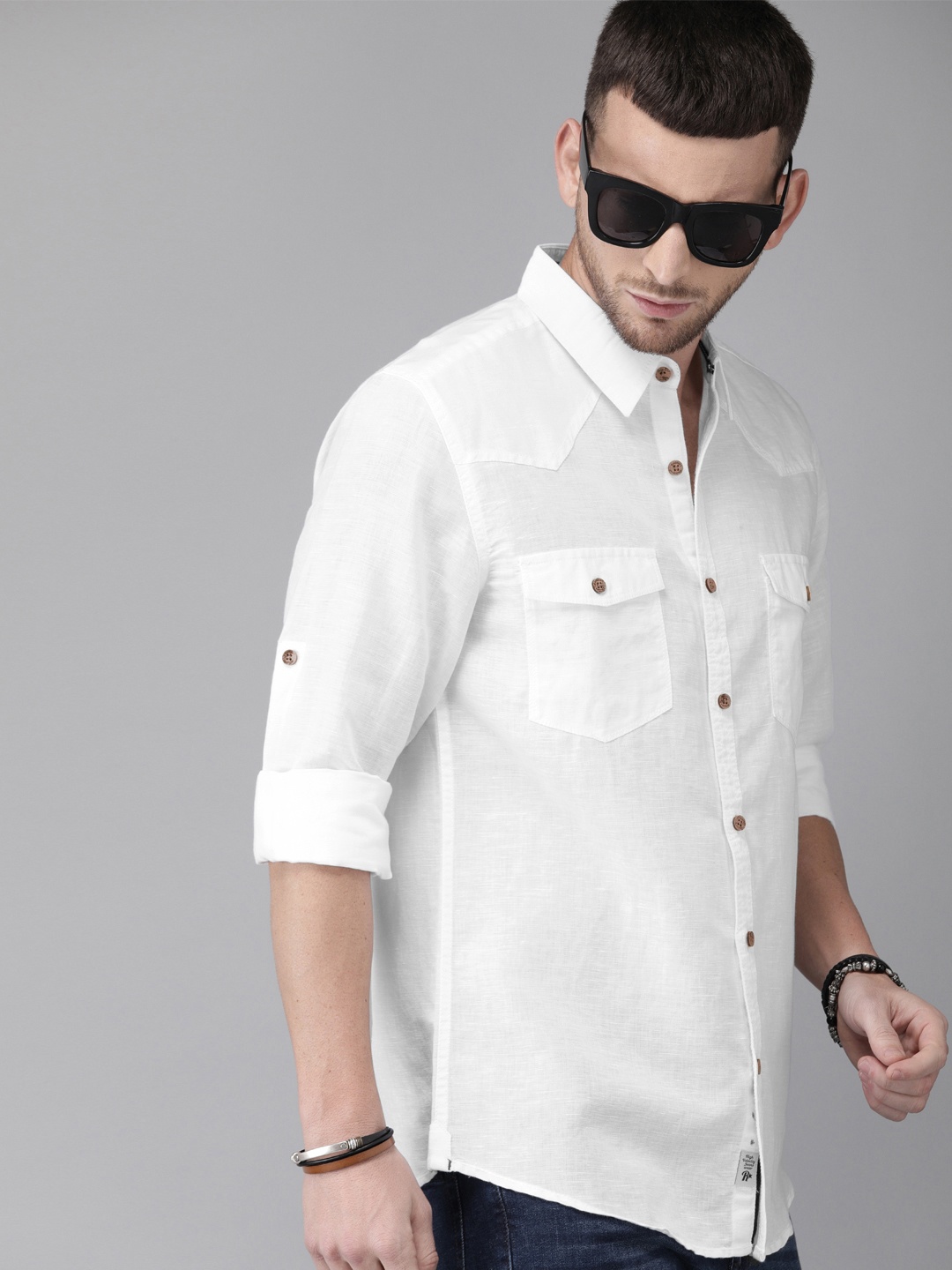 

Roadster Men White Casual Cotton Linen Shirt