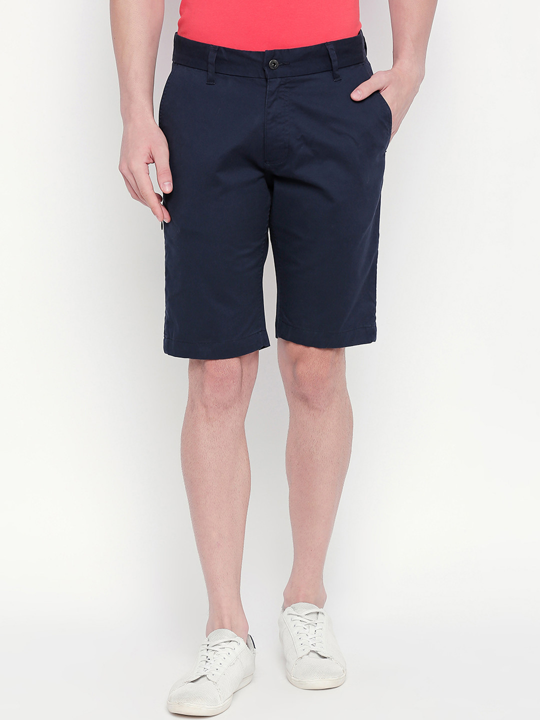 

Kenneth Cole Men Navy Blue Solid Regular Fit Chino Shorts