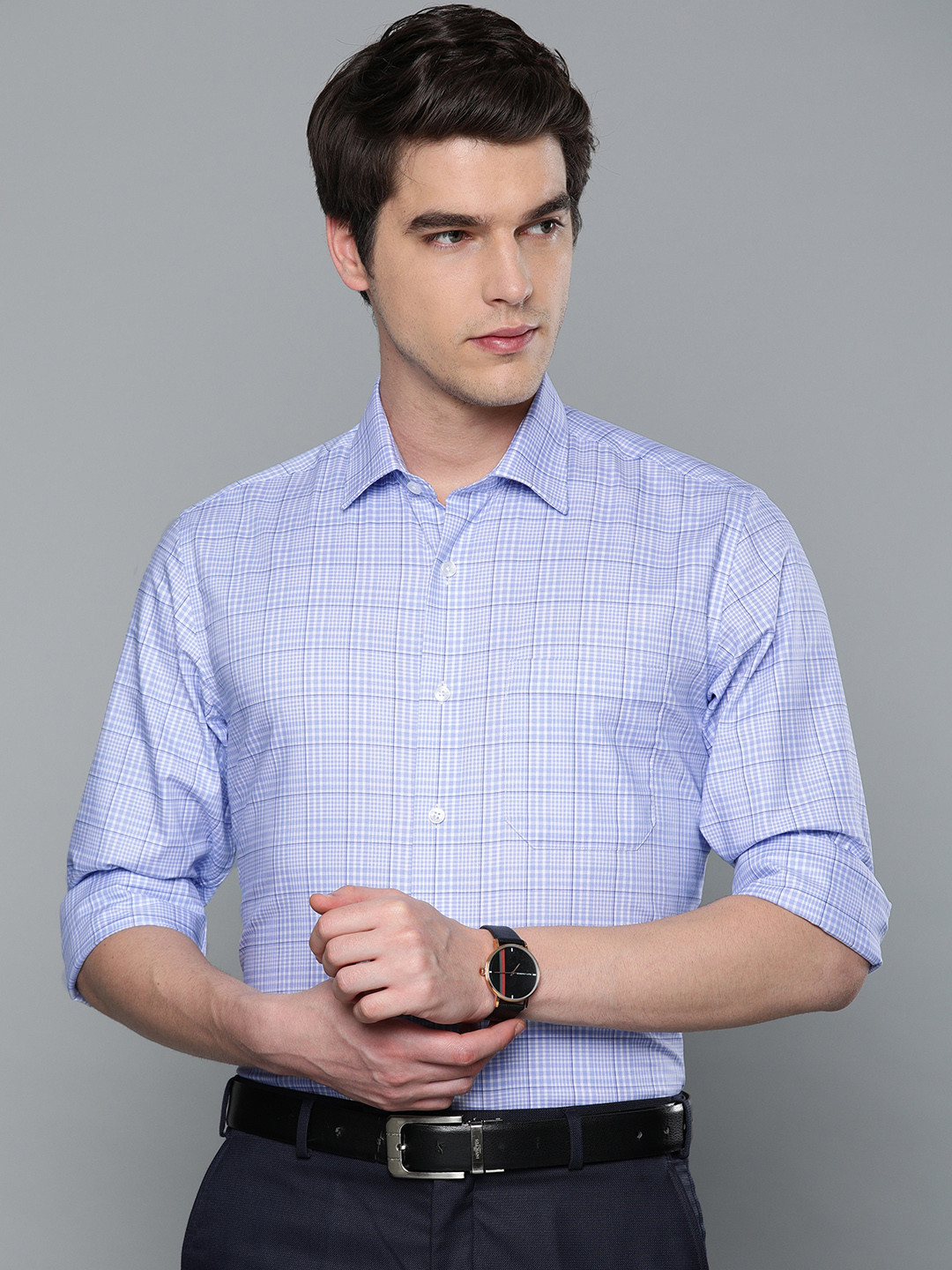 

Louis Philippe Men Blue & White Slim Fit Checked Formal Shirt