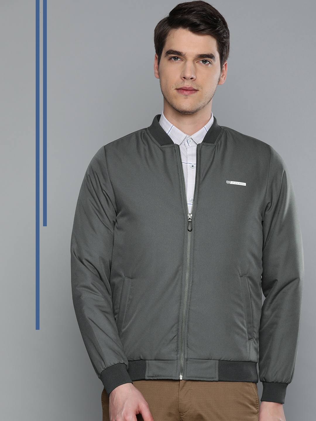 

Louis Philippe Ath.Work Sport Charcoal Grey Men Solid Super Slim Fit Bomber Jacket