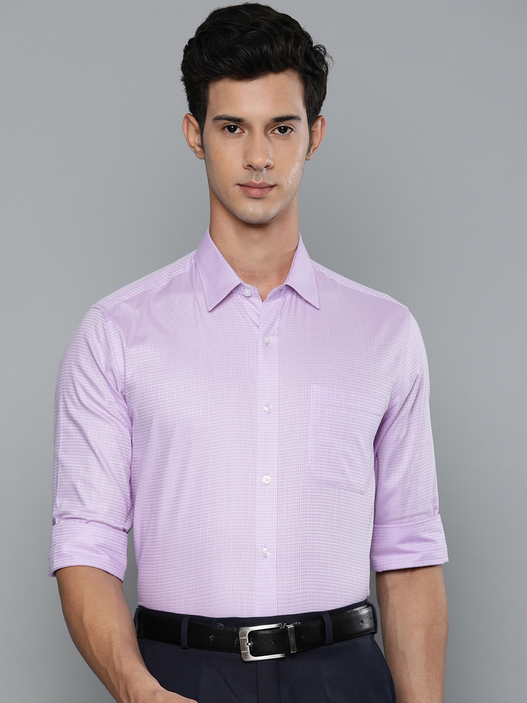 

Louis Philippe Men Purple Slim Fit Self Design Formal Shirt