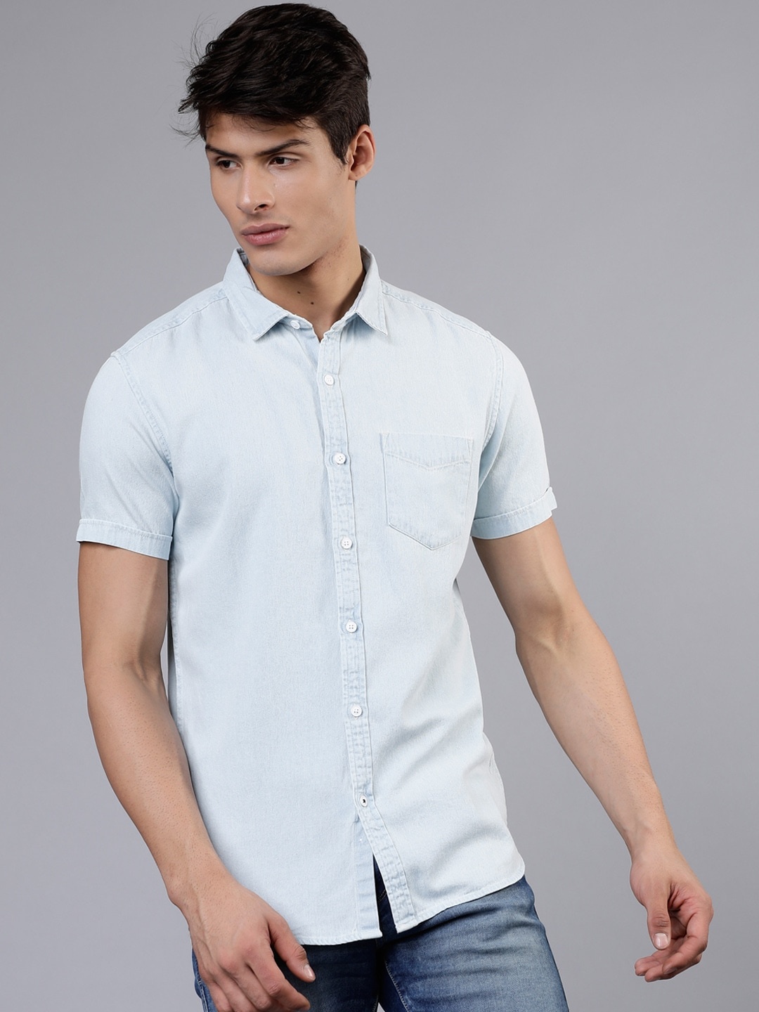 

LOCOMOTIVE Men Blue Slim Fit Solid Casual Shirt