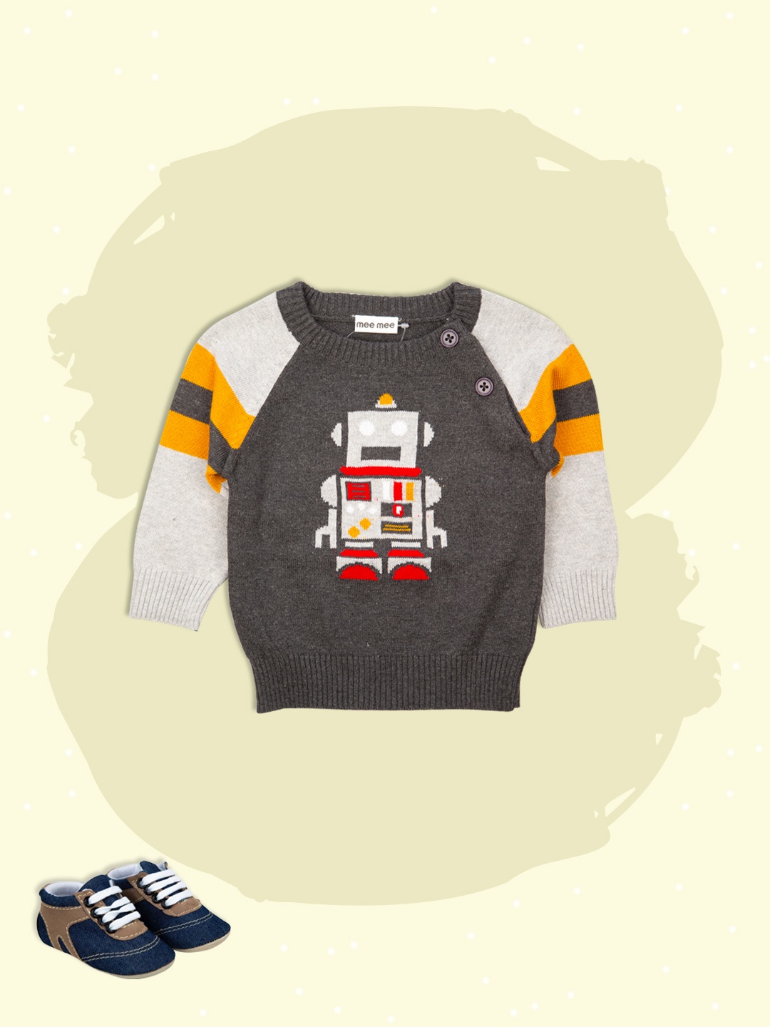 

MeeMee Boys Grey & Beige Self Design Sweater