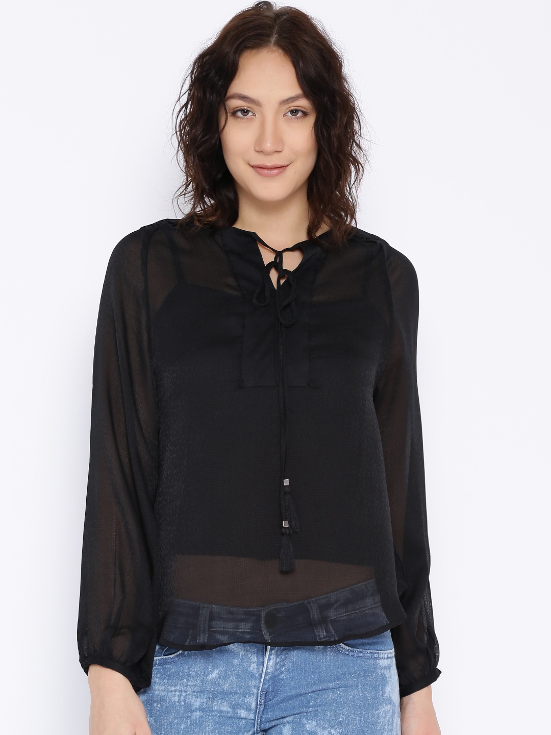 

Tokyo Talkies Black Sheer Top