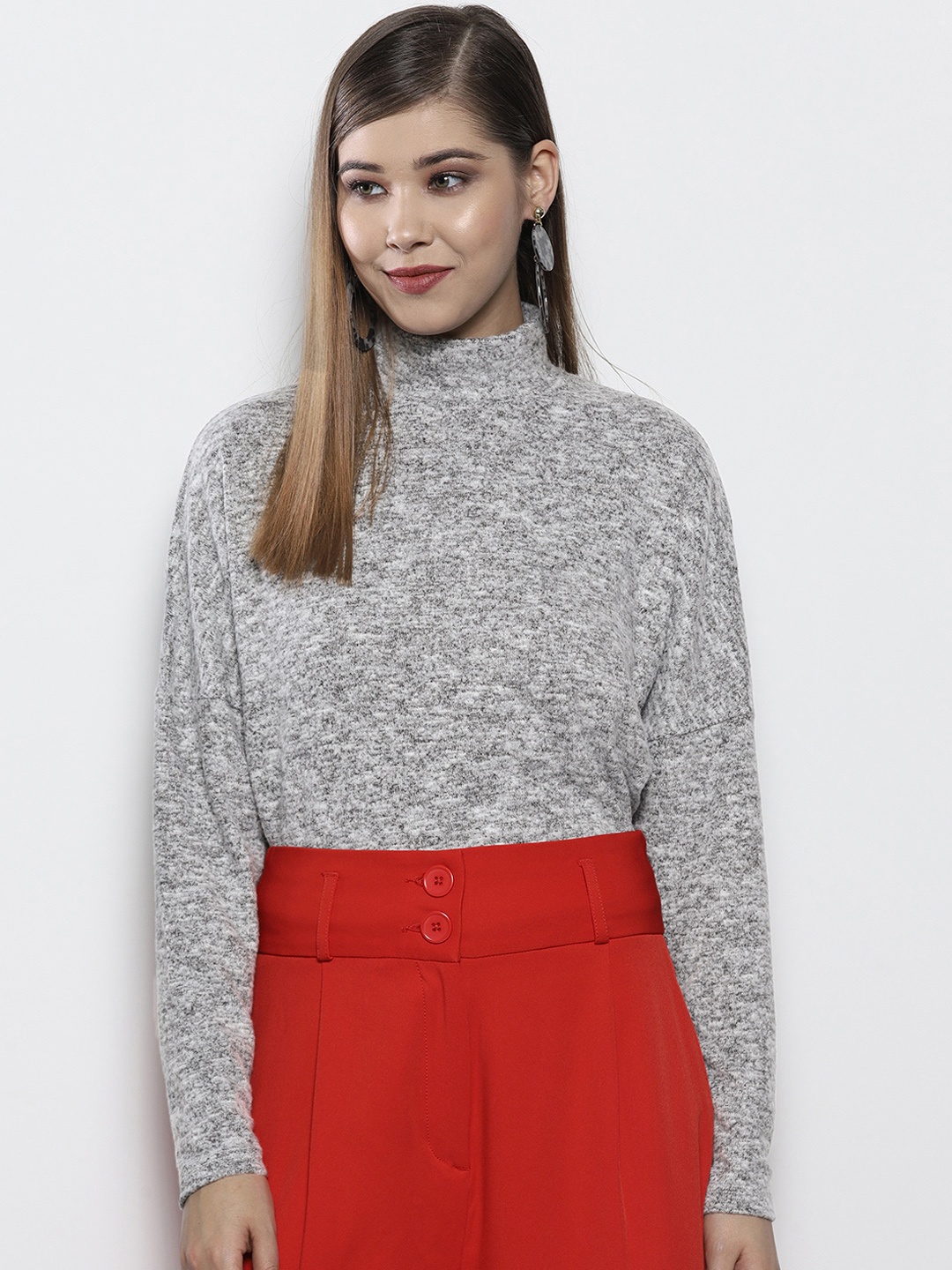 

DOROTHY PERKINS Women Grey Melange Solid Pullover Sweater