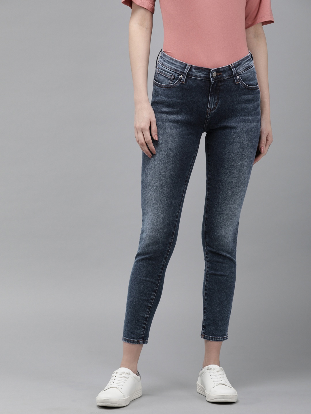 

SPYKAR Women Blue Adora Skinny Fit Mid-Rise Clean Look Stretchable Cropped Jeans