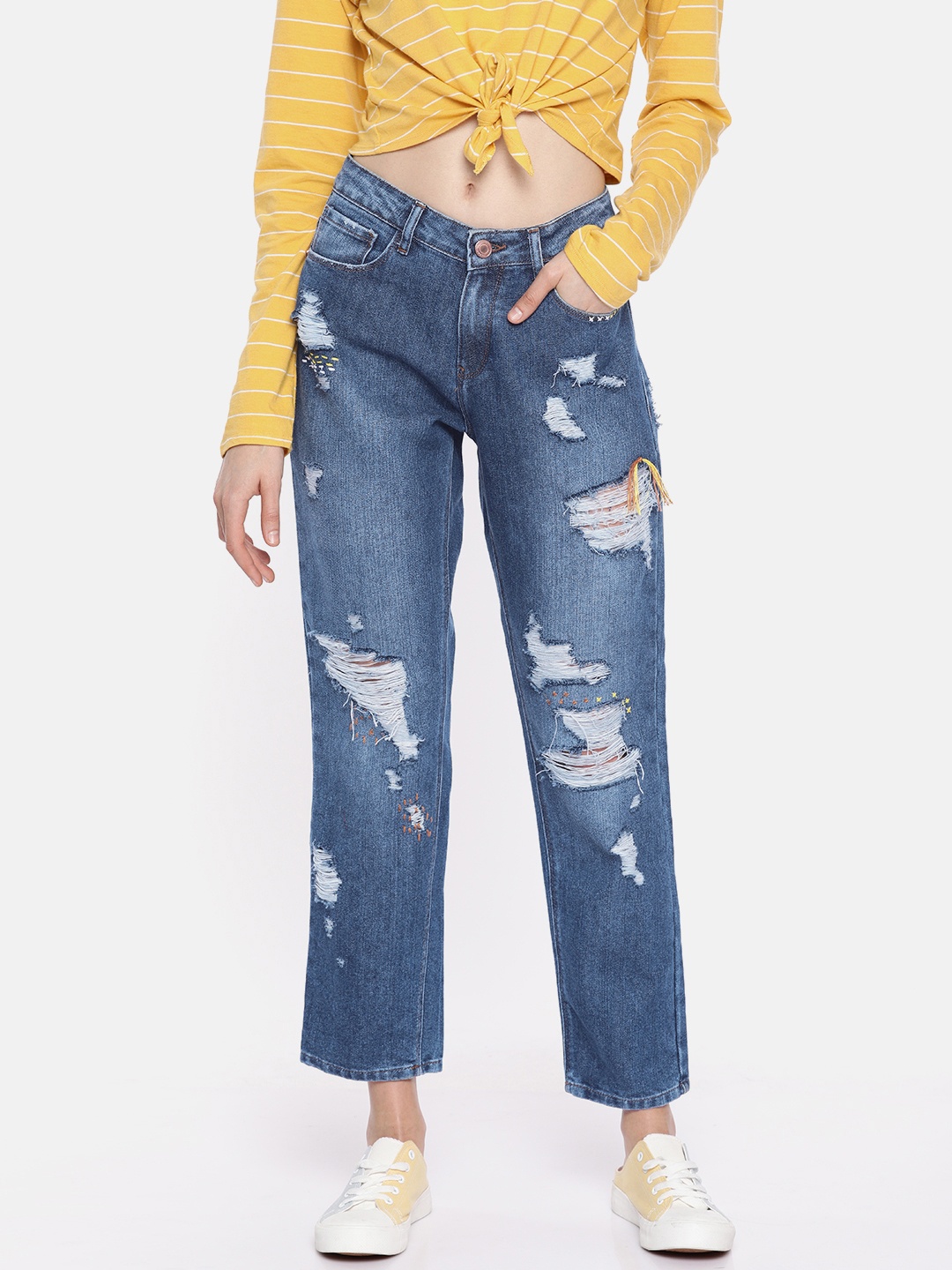 

SPYKAR Women Blue Everett Boyfriend Fit Mid-Rise Mildly Distressed Jeans