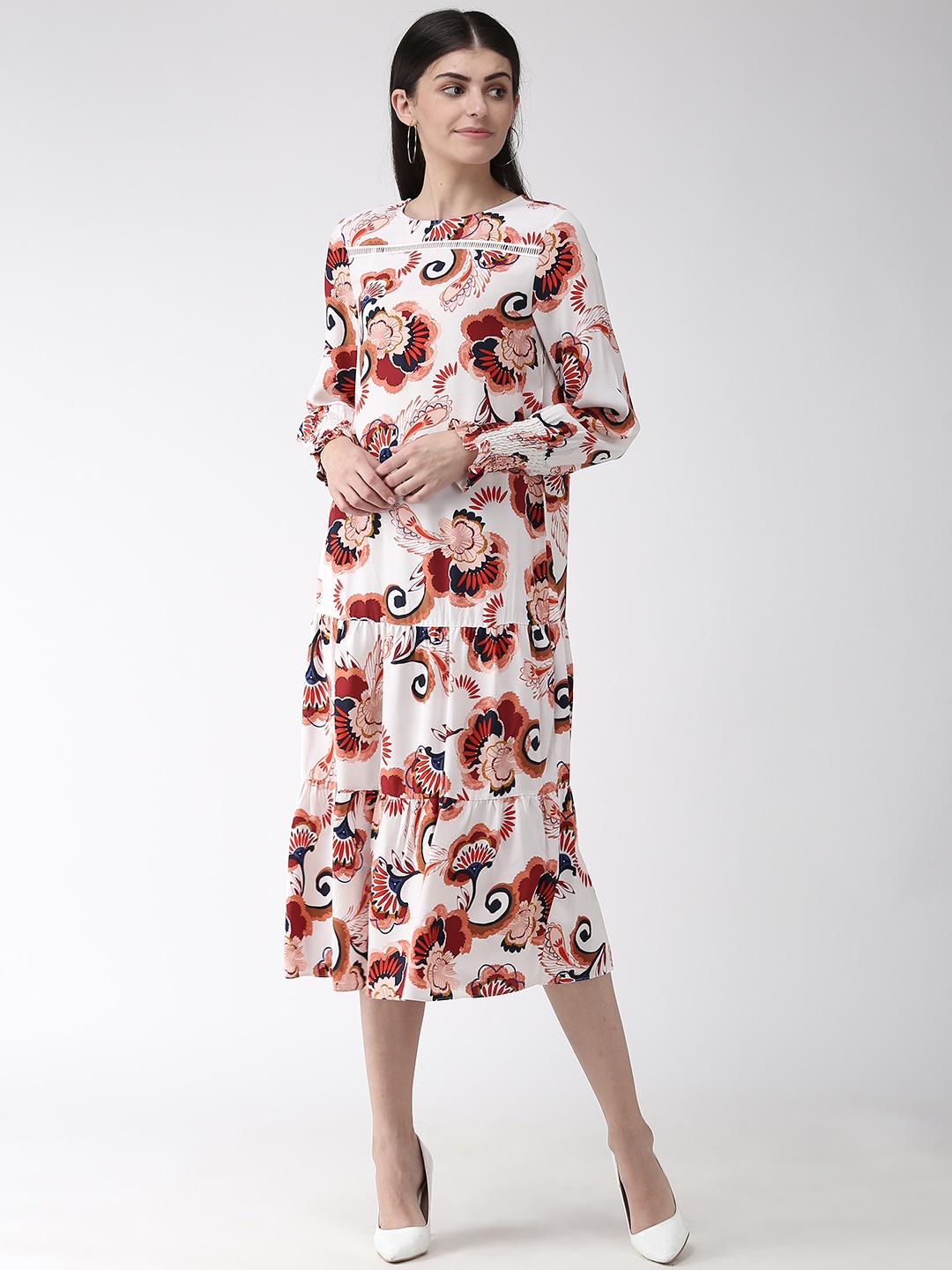 

Marks & Spencer Women White & Red Floral Printed A-Line Dress