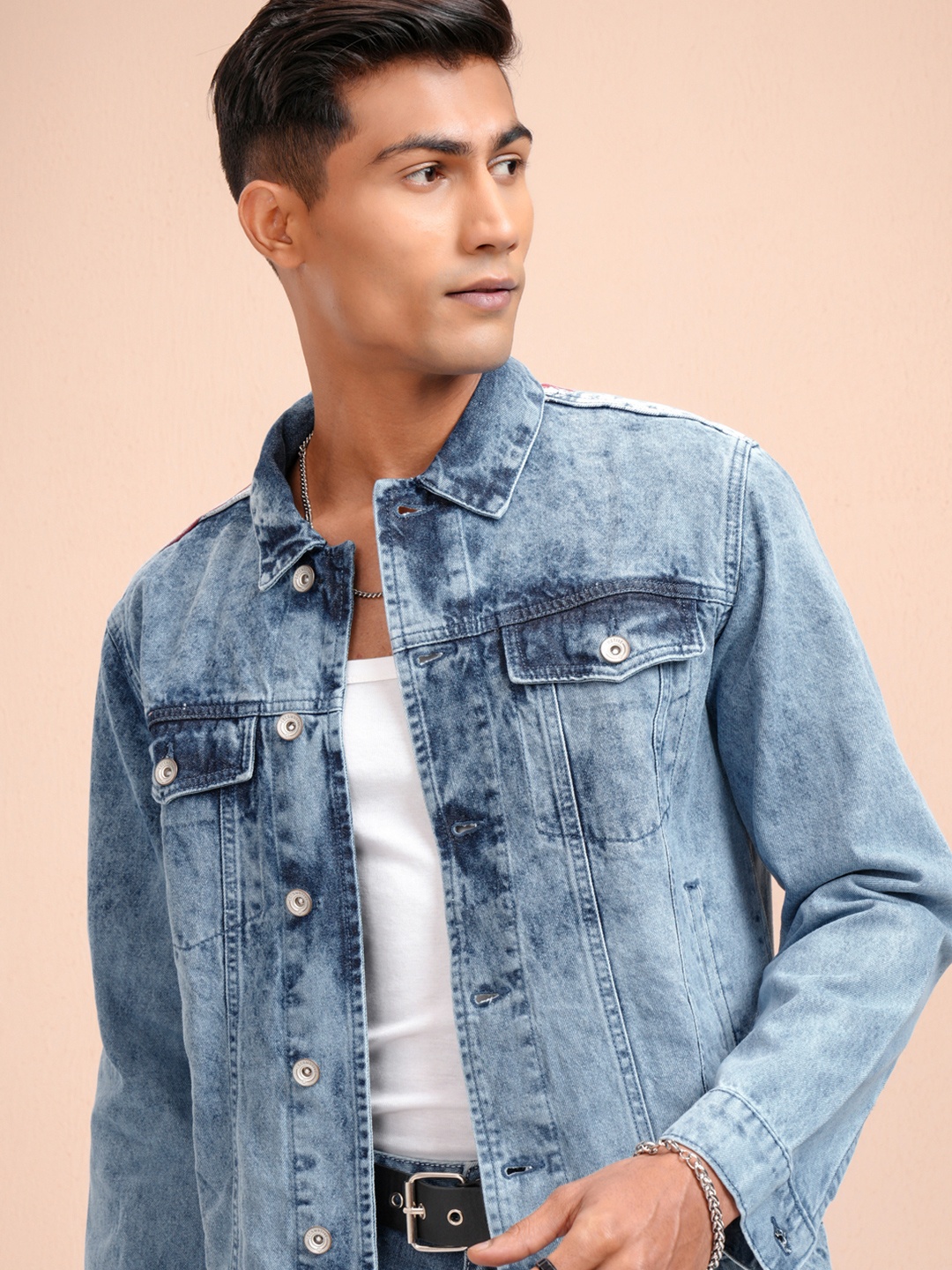 

LOCOMOTIVE Men Blue Solid Denim Jacket