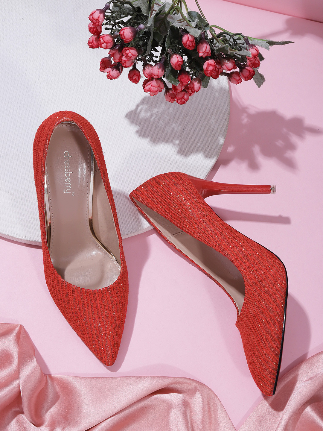 

DressBerry Women Red Shimmer Pumps