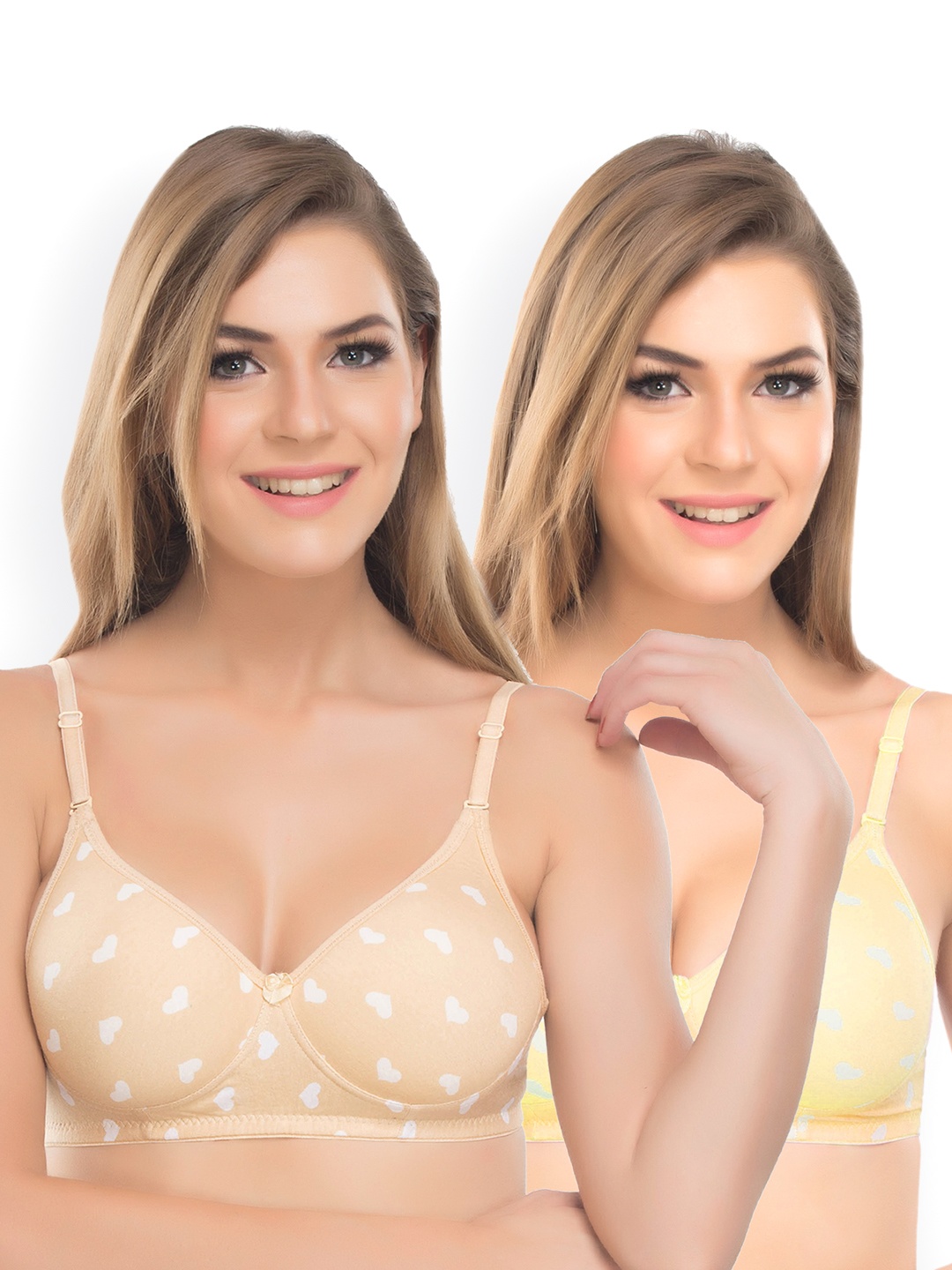 

Lady Lyka Pack of 2 Full-Coverage Printed T-shirt Bras DAYCARE-SKN-LMN, Yellow