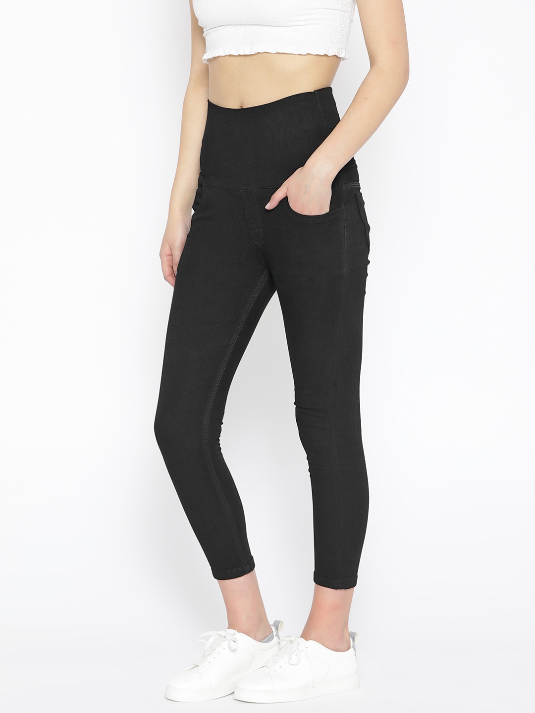 

PARIS HAMILTON Women Black Tummy Tucker High-Rise Slim Fit Jeggings