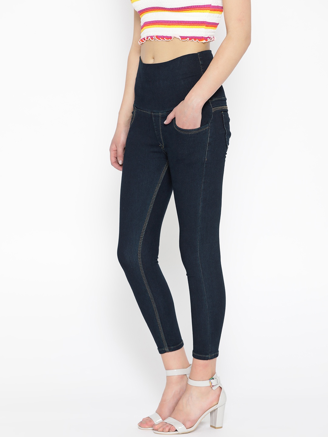 

PARIS HAMILTON Women Navy Blue Tummy Tucker High-Rise Slim Fit Jeggings