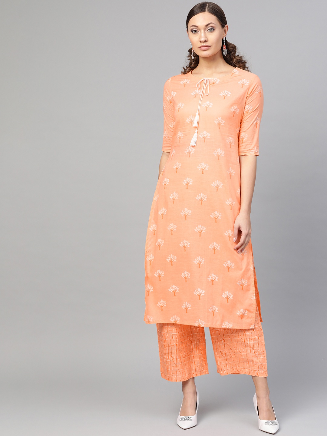 

Gerua By Libas Women Orange White Printed Kurta with Palazzos