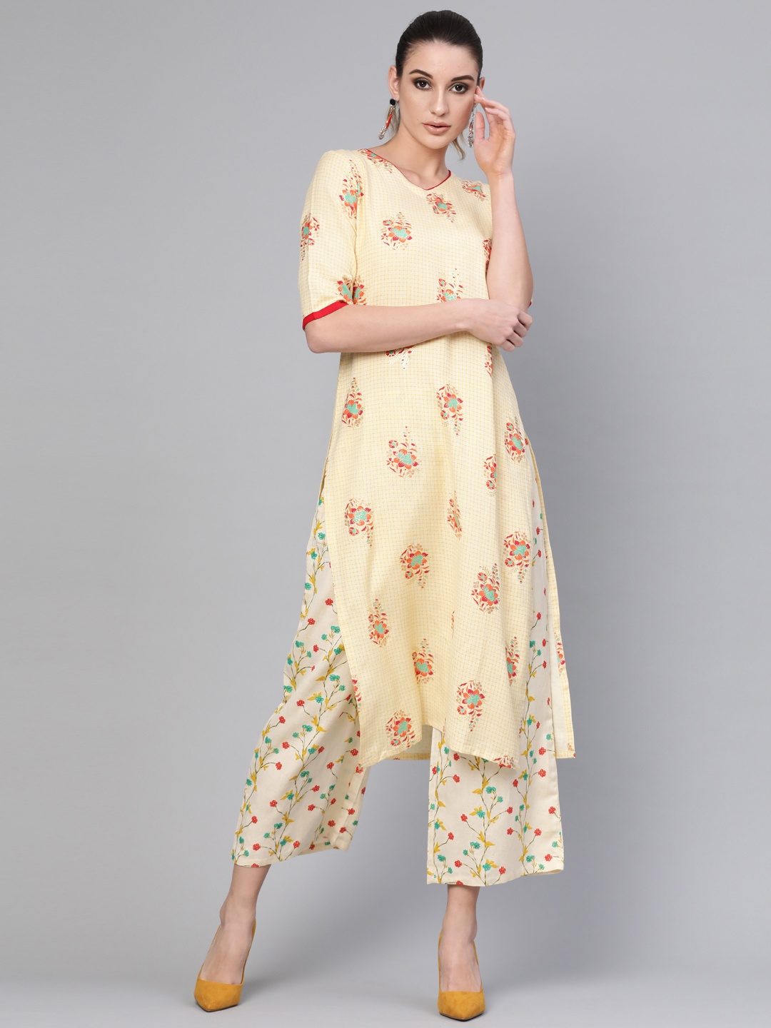 

Gerua By Libas Women Cream-Coloured Block Print Kurta with Palazzos