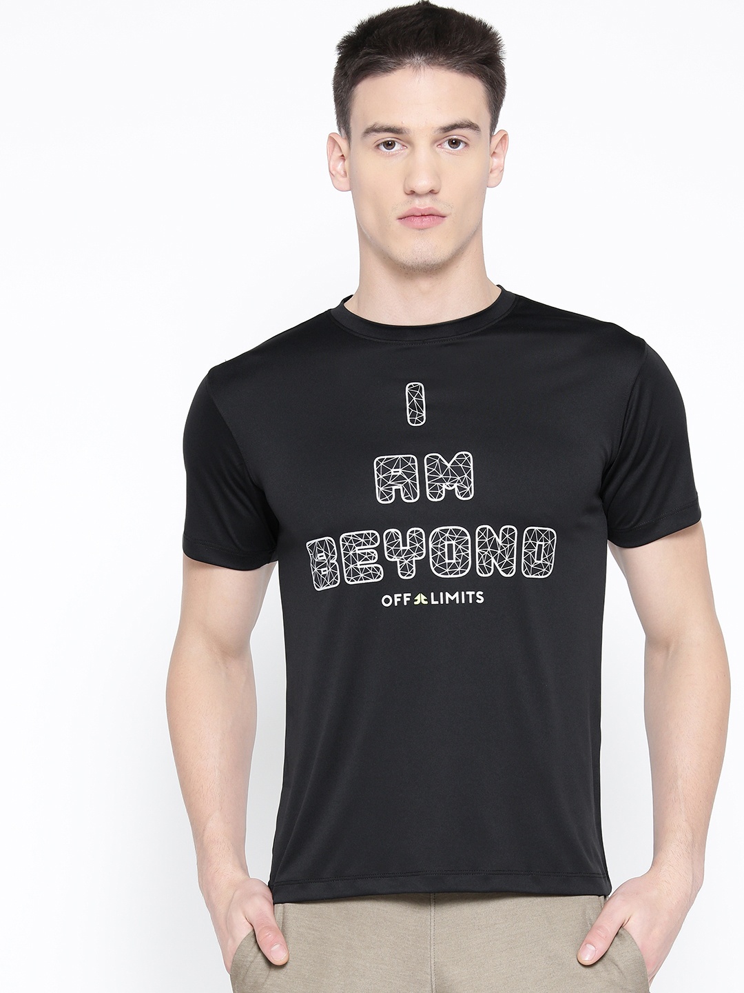 

OFF LIMITS Men Black & Silver Printed Round Neck T-shirt