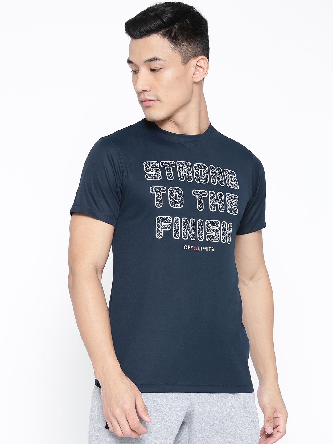 

OFF LIMITS Men Navy Blue & Silver Printed Round Neck T-shirt