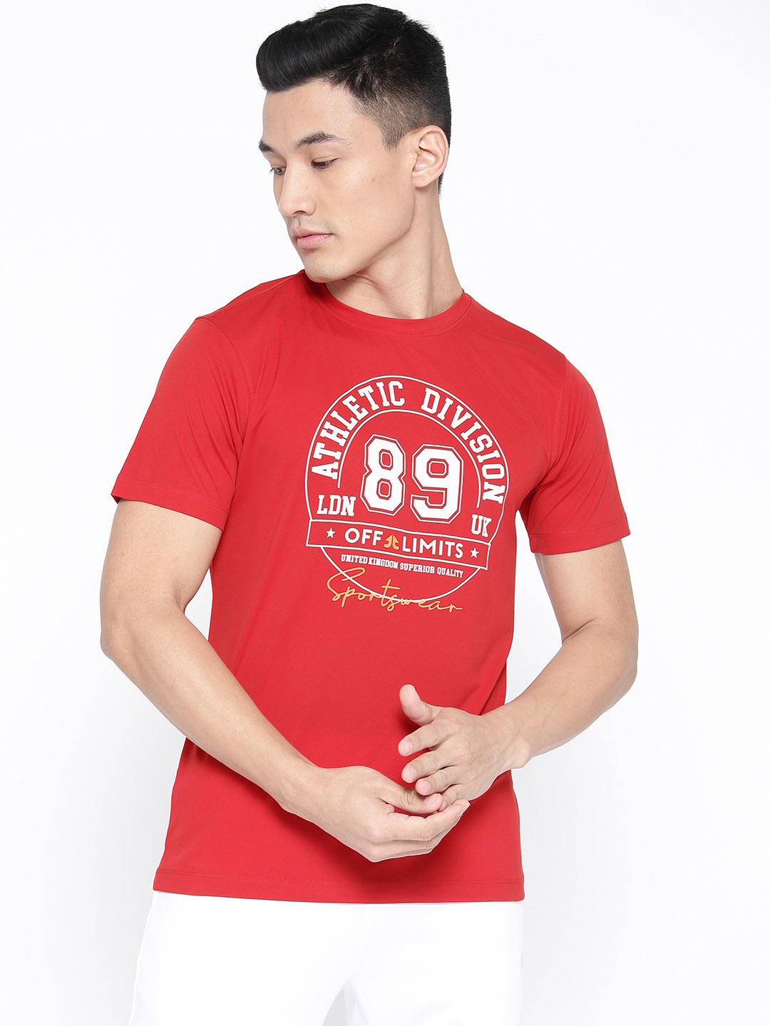 

OFF LIMITS Men Red & Off-White Printed Round Neck T-shirt