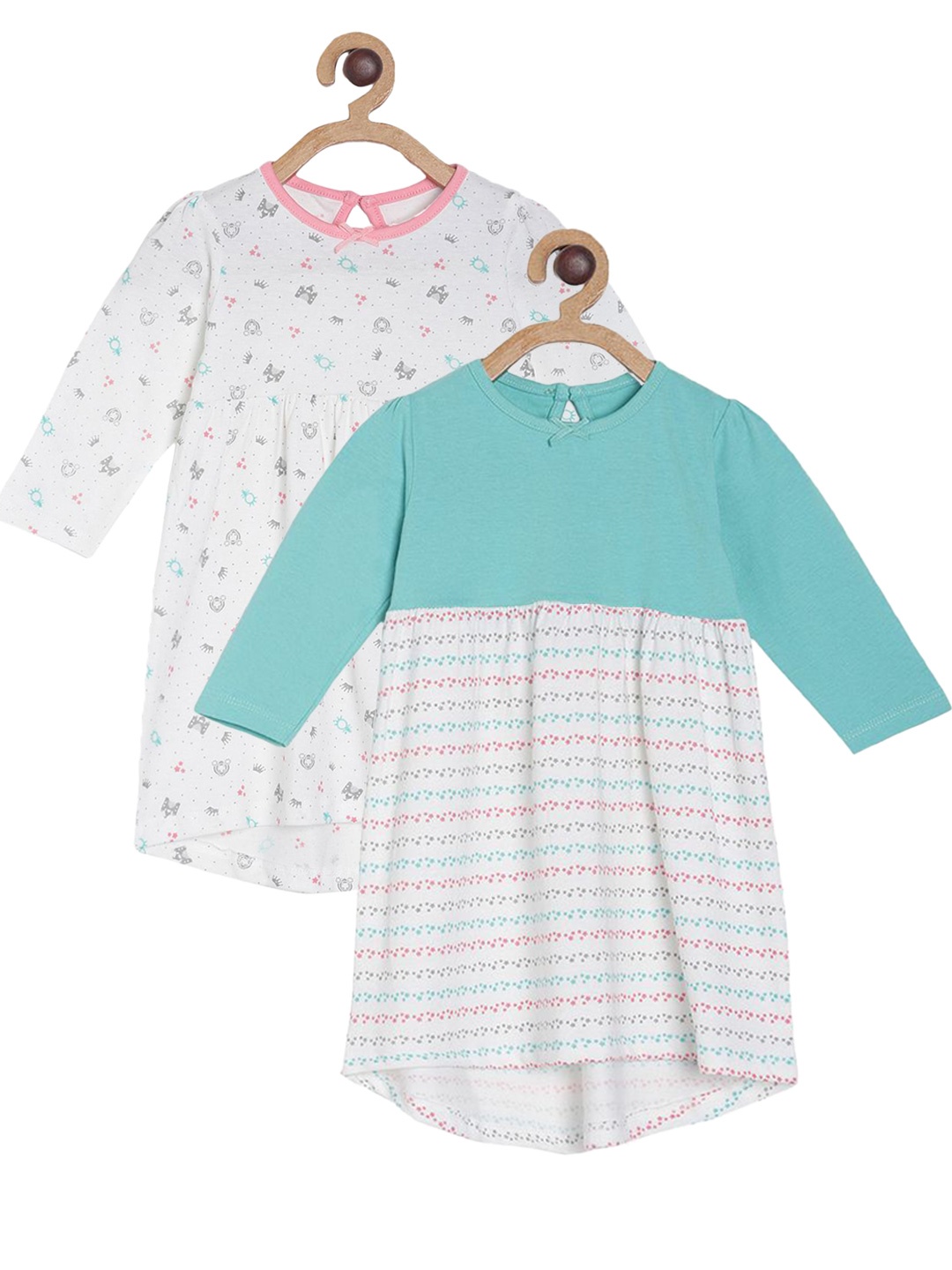 

MINI KLUB Girls Pack of 2 Printed White Fit and Flare Dress