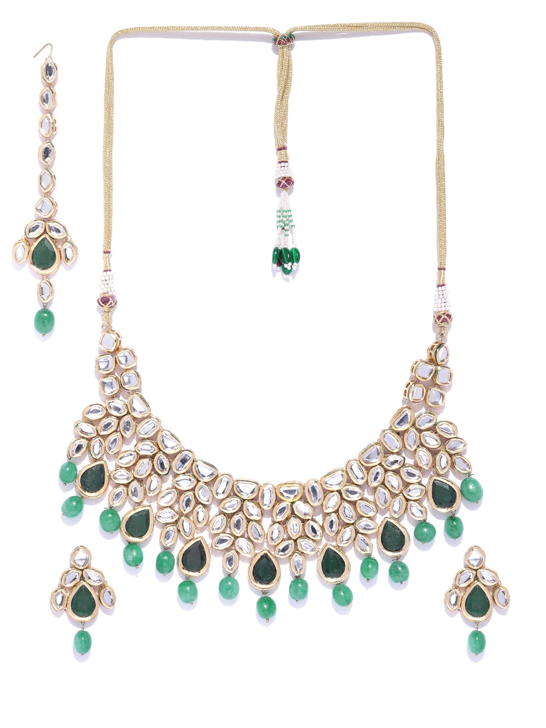 

Zobby Green Gold-Plated Handcrafted Kundan-Studded & Beaded Jewellery Set