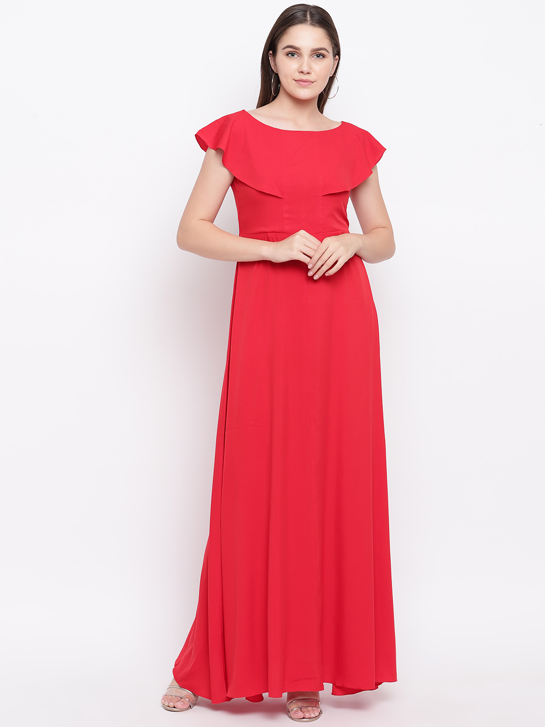 

Uptownie Lite Women Red Solid Maxi Dress