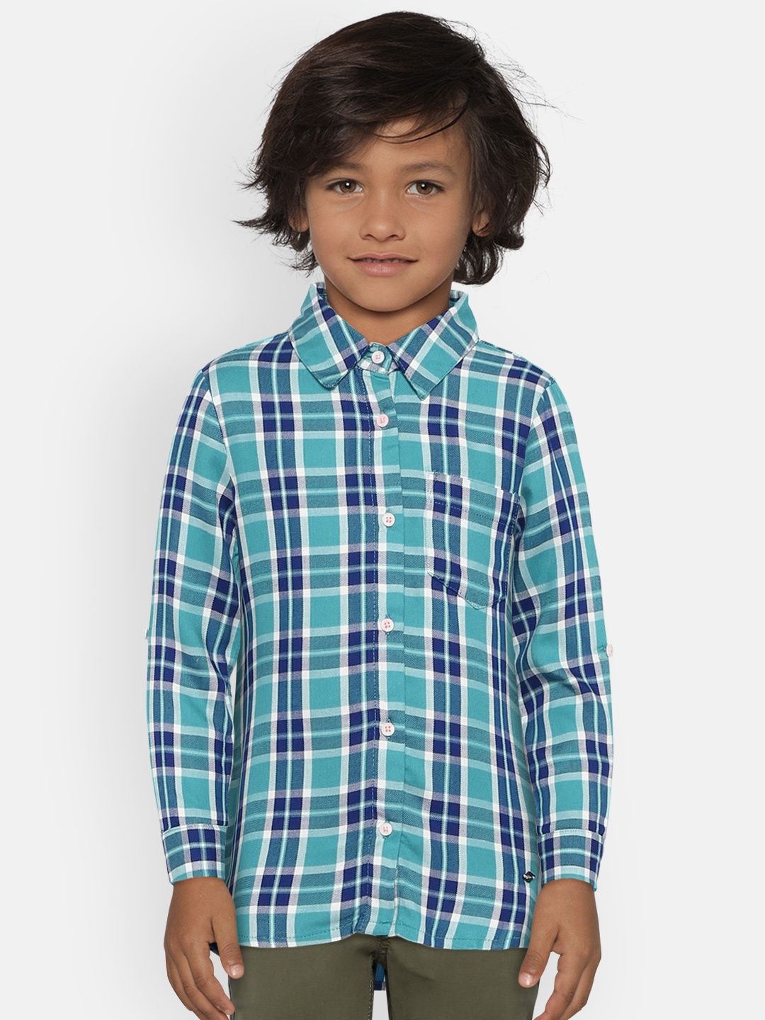 

Lee Cooper Boys Blue & Navy Blue Regular Fit Checked Casual Shirt