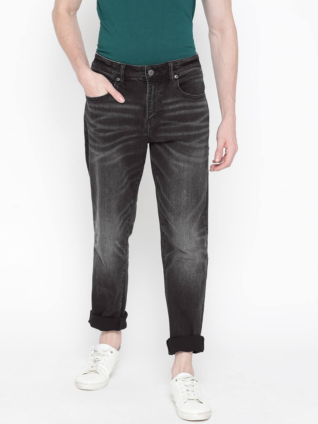 

AMERICAN EAGLE OUTFITTERS Men Charcoal Grey Regular Fit Mid-Rise Stretchable Jeans