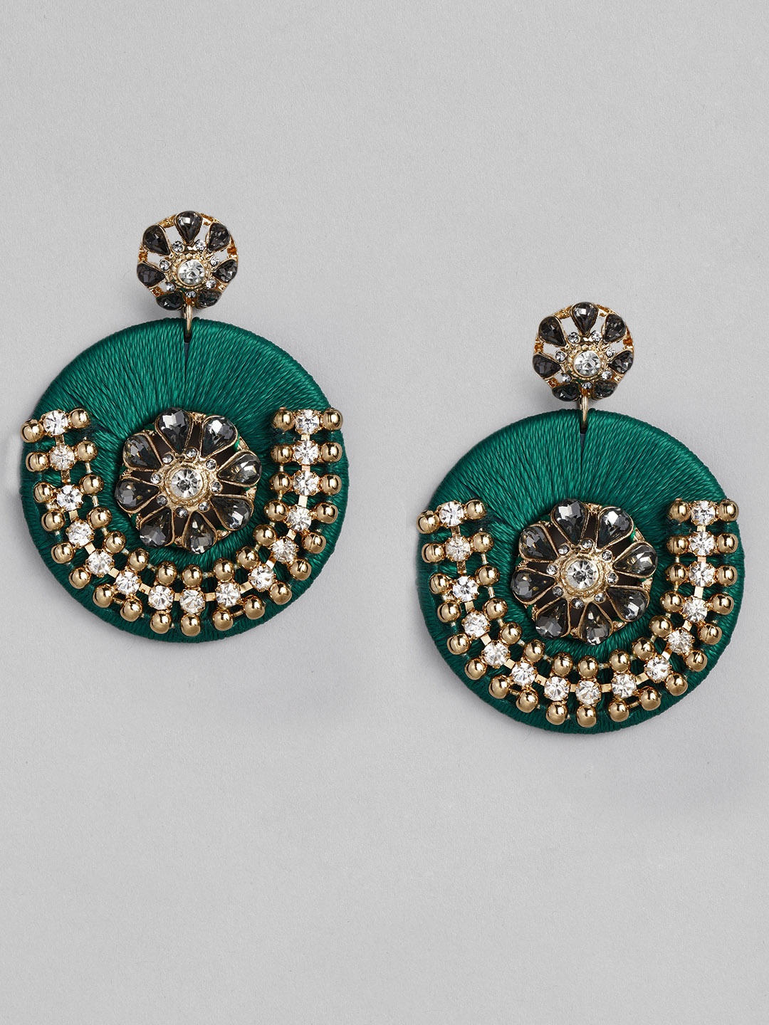 

Accessorize Teal Green & Gold-Toned Circular Drop Earrings