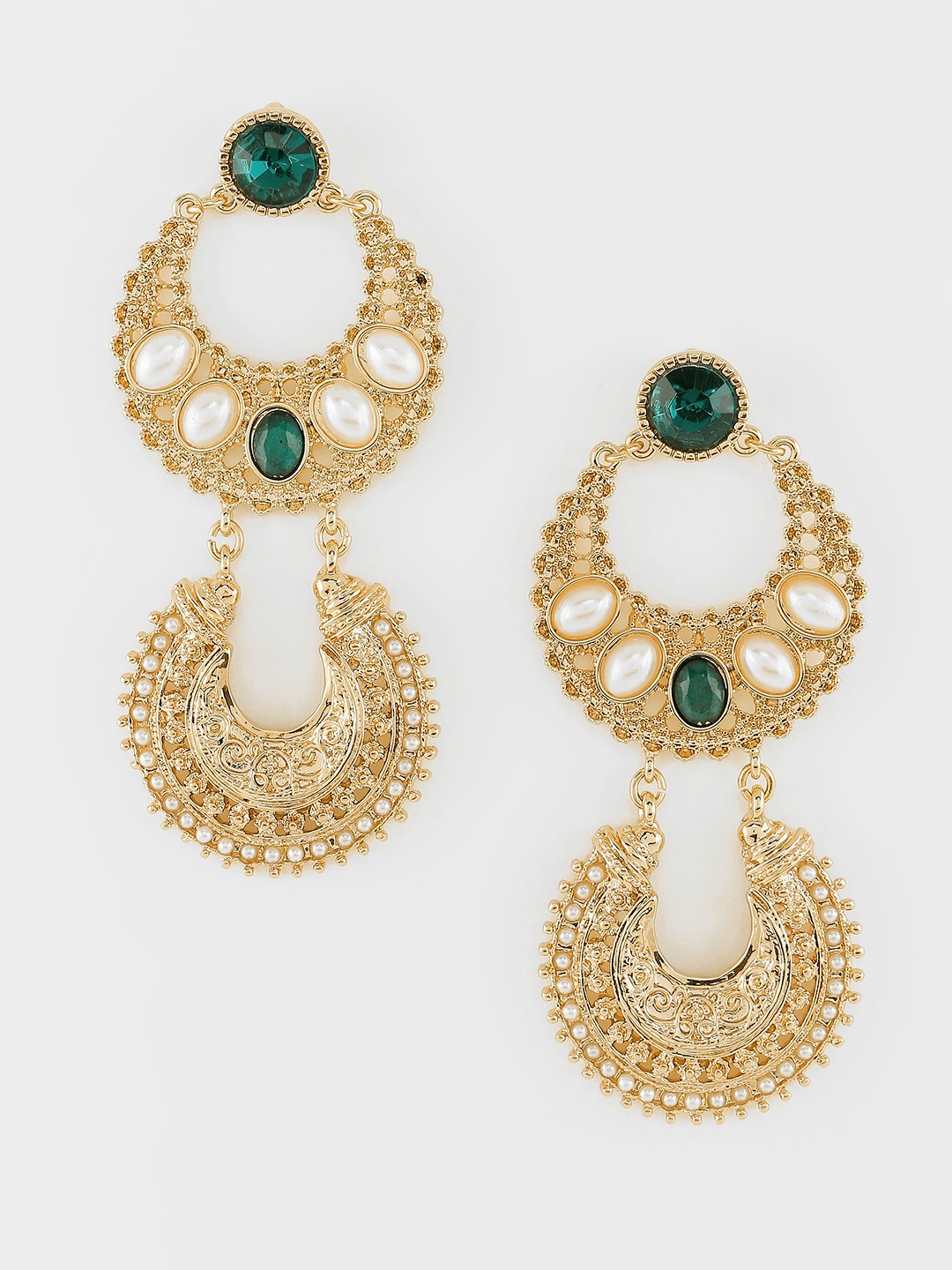 

Accessorize London Women Pearl & Green Drop Earrings, Gold