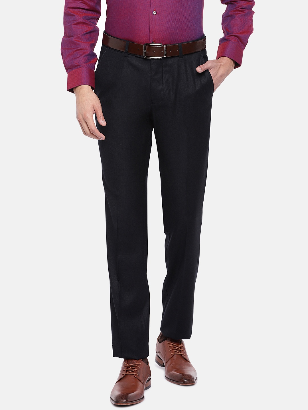 

Turtle Men Navy Blue Slim Fit Solid Formal Trousers