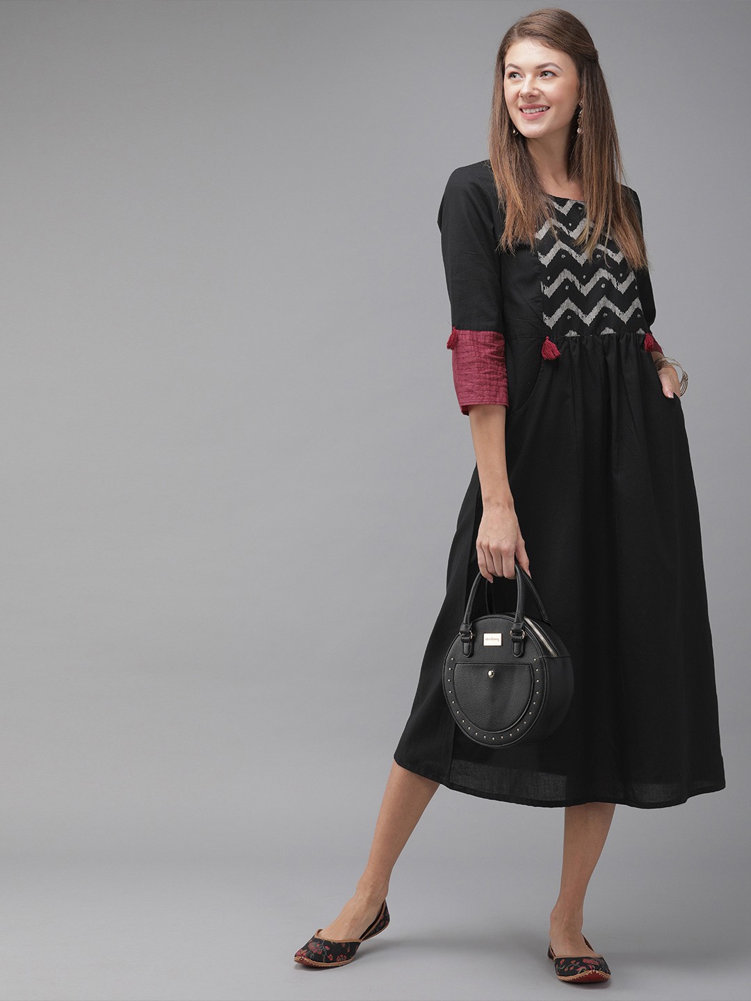 

Anouk Women Black Printed A-Line Dress