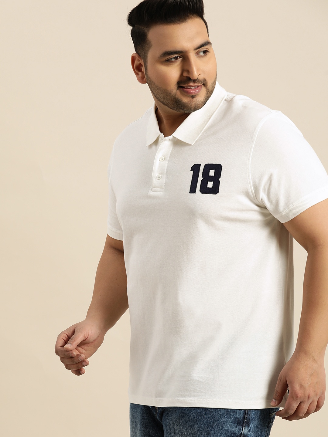 Sztori Plus Size Men White Solid Polo Collar T-shirt - buy at the price ...