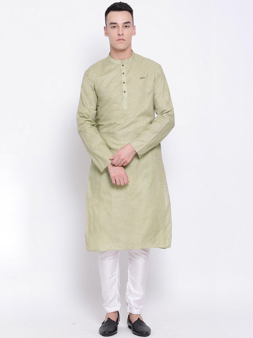 

DEVOILER Men Green Solid Straight Kurta
