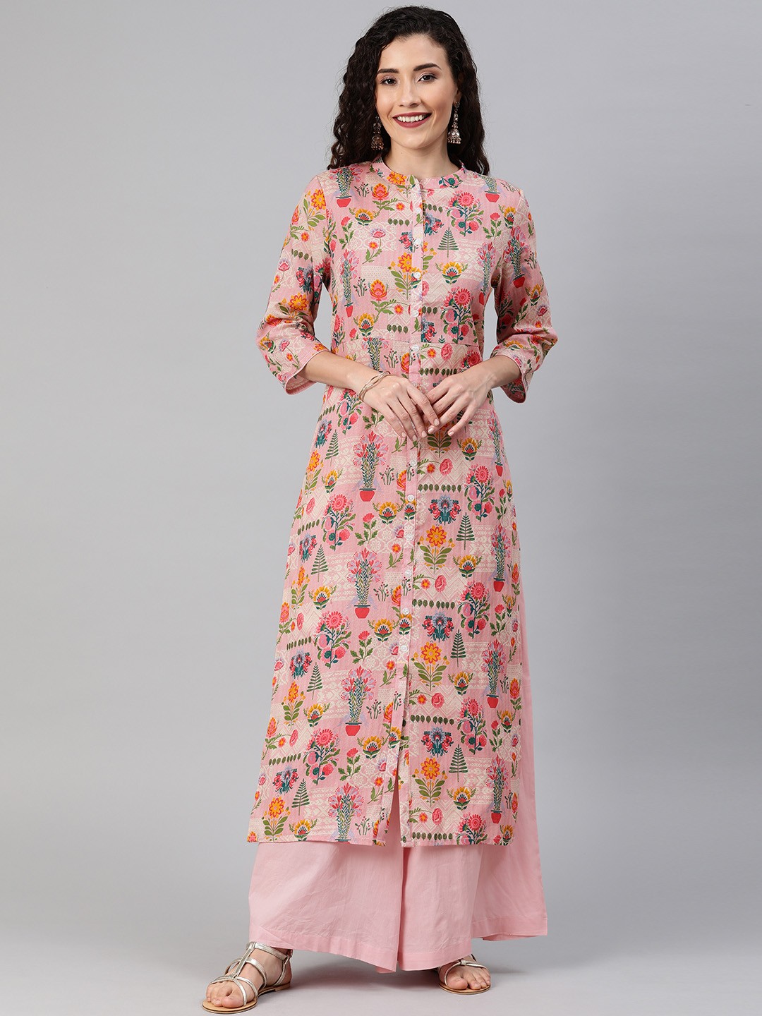 

Anouk Women Pink & Green Printed Kurta with Palazzos