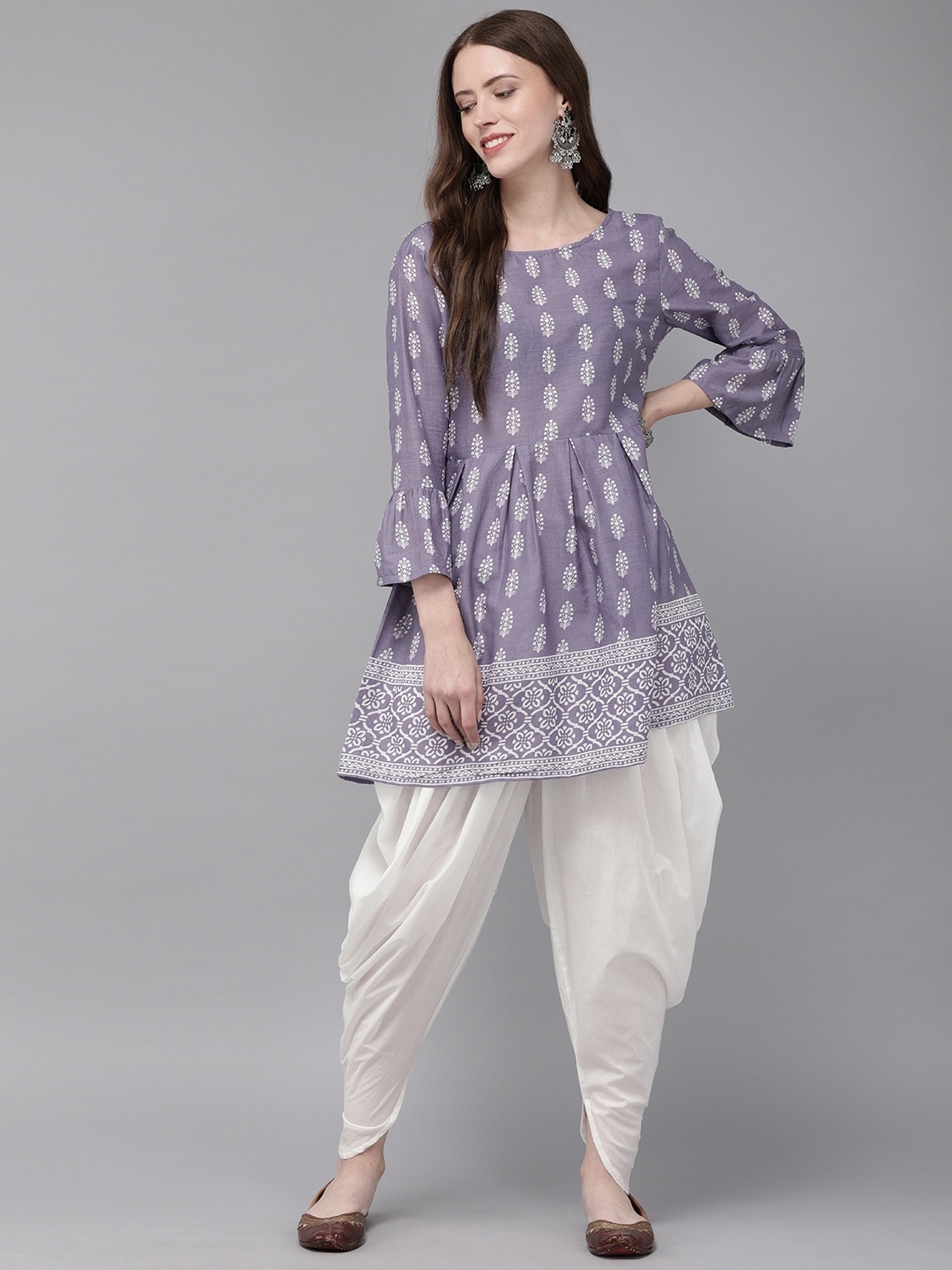 

Anouk Women Purple & White Printed Kurti with Dhoti Pants